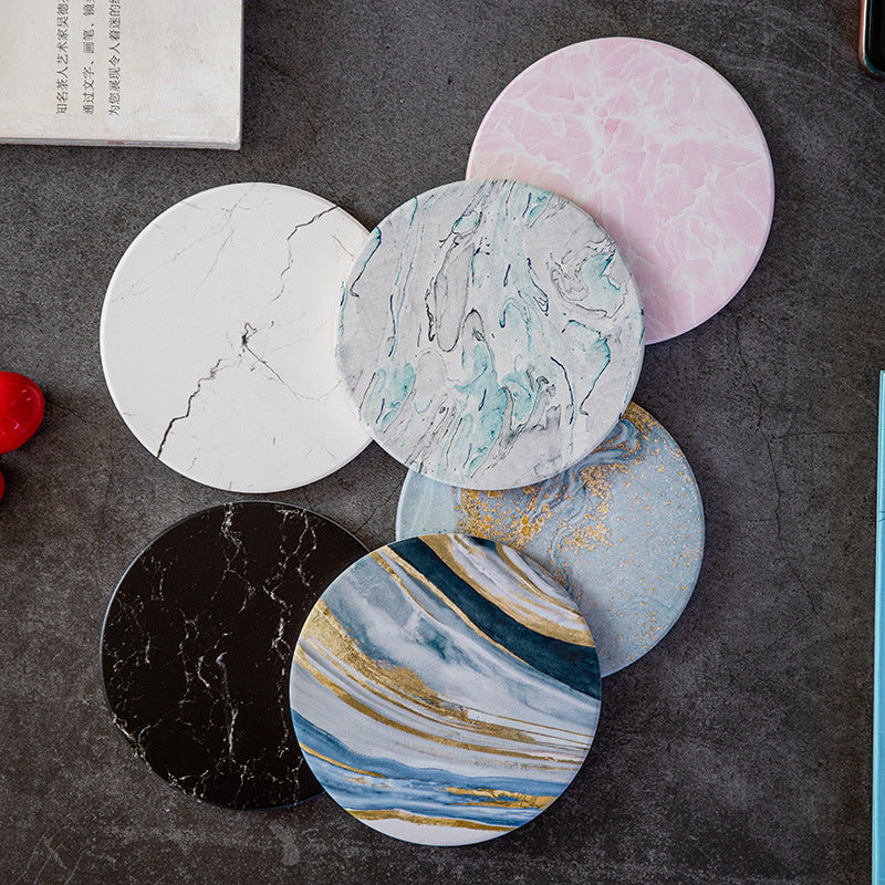 Dessous de verre absorbant en céramique à texture marbre avec base en liège personnalisable Y29