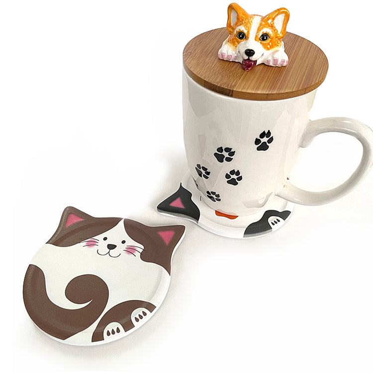 Cute Cats Heat Insulation Absorbent Cork Cup Ceramic Coasters Y23