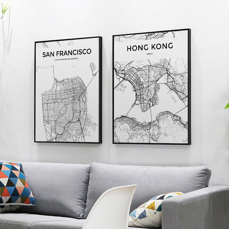 Nordic Art Map Decorative Painting Map Photo Frame Wall Art Y16