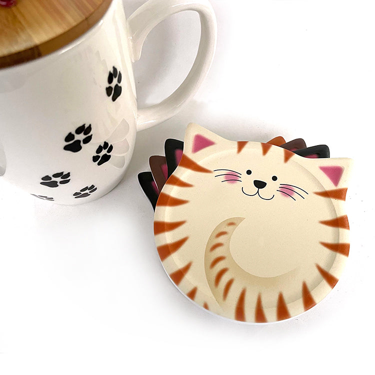 Cute Cats Heat Insulation Absorbent Cork Cup Ceramic Coasters Y23