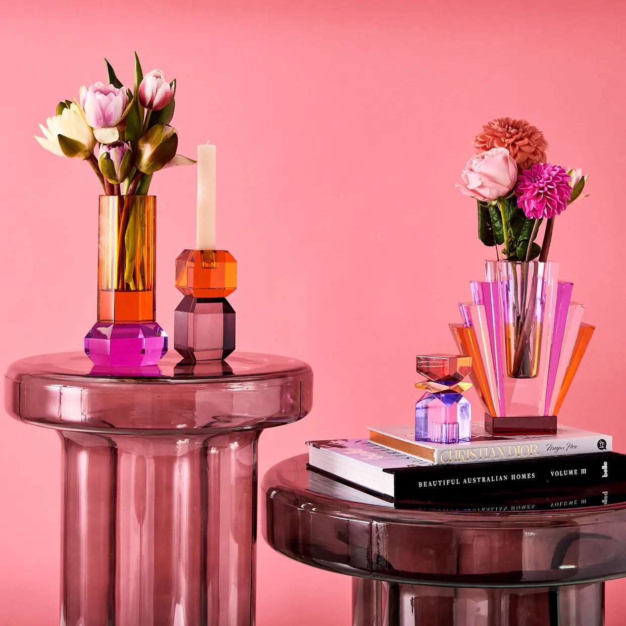 Cushion Crystal Cut Coloured Vase Amber