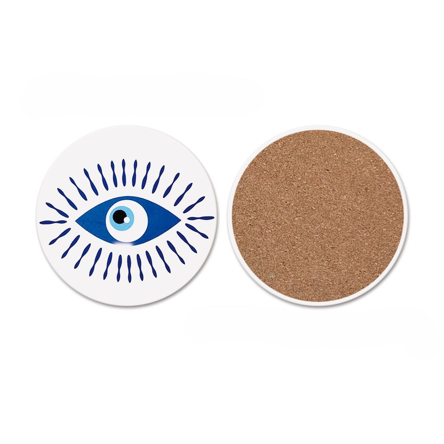 Dessous de verre absorbant en liège et céramique, motif œil maléfique, pour café, Y35