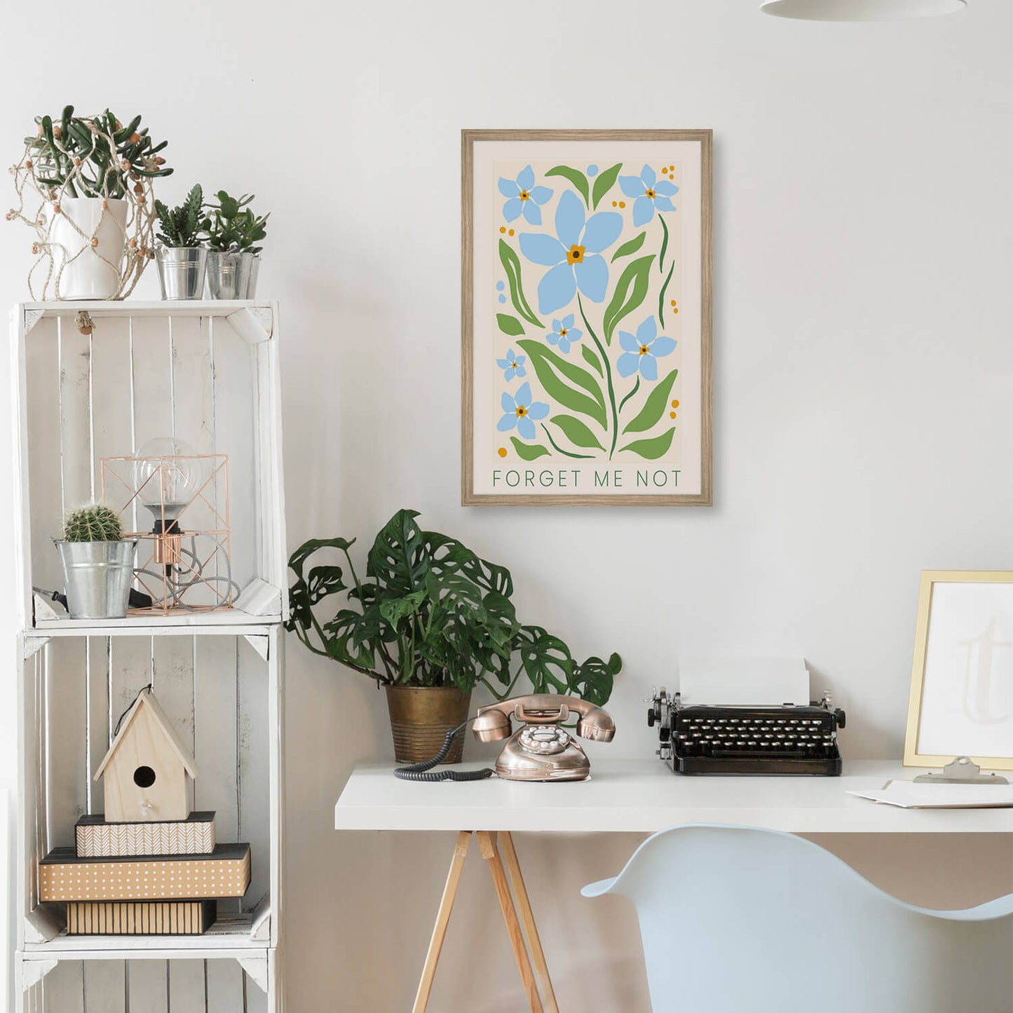 Art encadré de jolies fleurs bleues