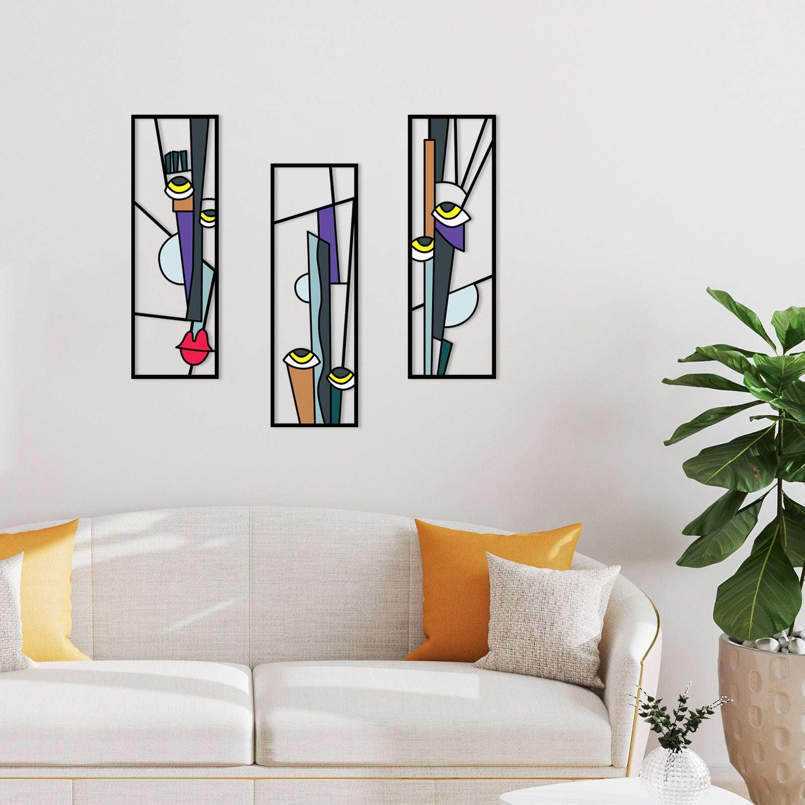 Metal Painted Wall Art Triptych Home decor Housewarming Gift Y14