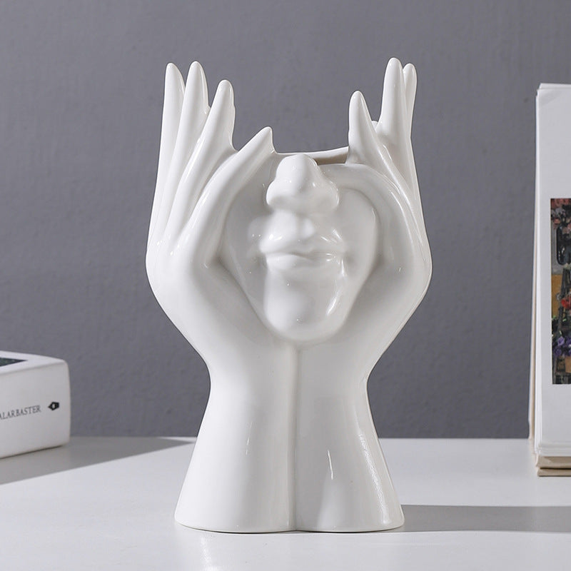 Modern Creative Face White Ceramic Vase Farmhouse Desk Decor Y05