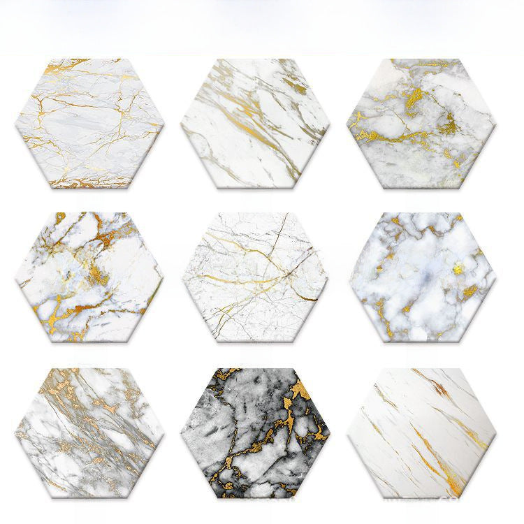 Marble Pattern Hexagonal Ceramic Absorbent Coasters With Holder Y19