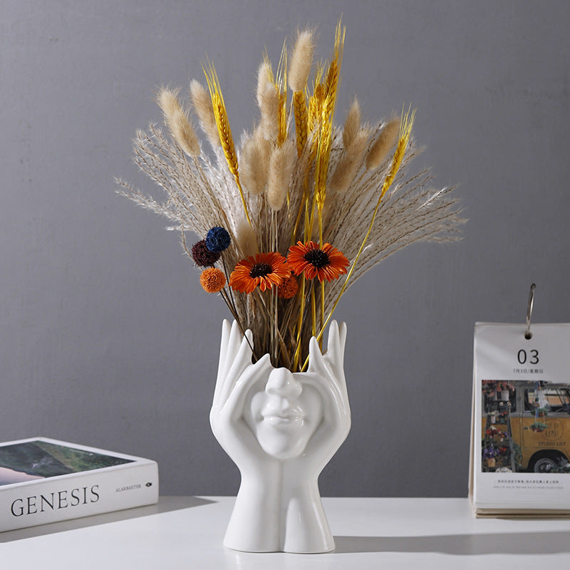Modern Creative Face White Ceramic Vase Farmhouse Desk Decor Y05