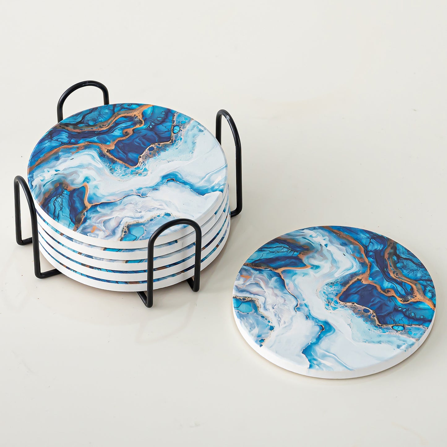 Creative Gradient Round Absorbent Ceramic Coaster Set With Marble Texture Y27