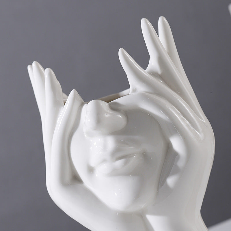 Modern Creative Face White Ceramic Vase Farmhouse Desk Decor Y05