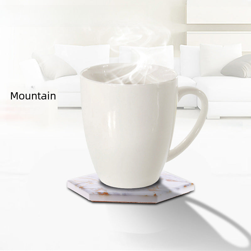 Marble Pattern Hexagonal Ceramic Absorbent Coasters With Holder Y19
