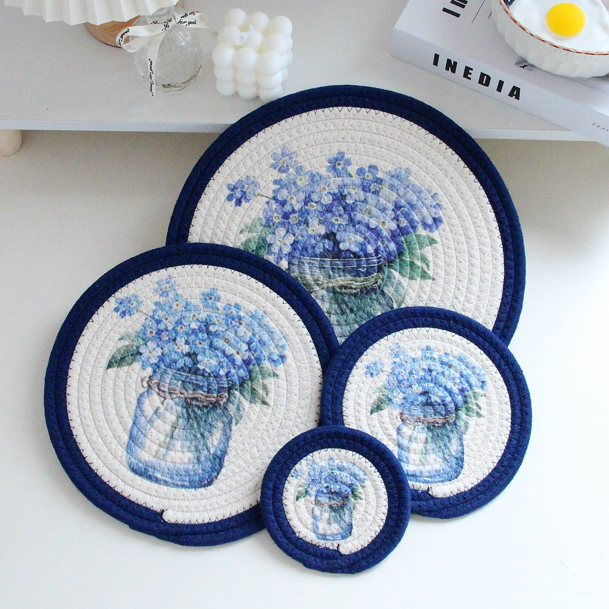 Sets de table rétro tissés à la main, dessous de plat anti-brûlure, dessous de verre Y30