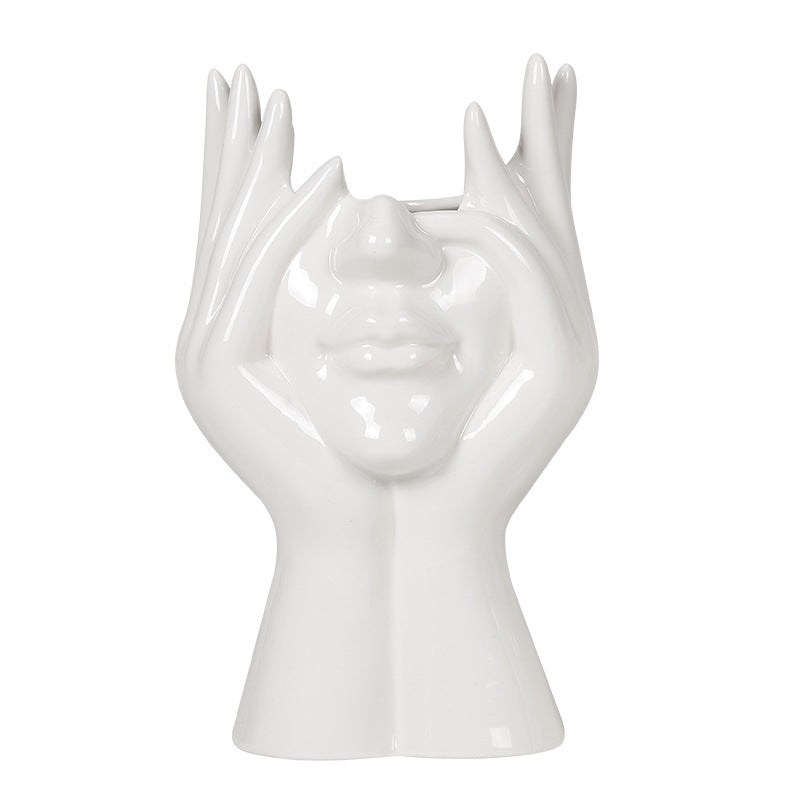Modern Creative Face White Ceramic Vase Farmhouse Desk Decor Y05