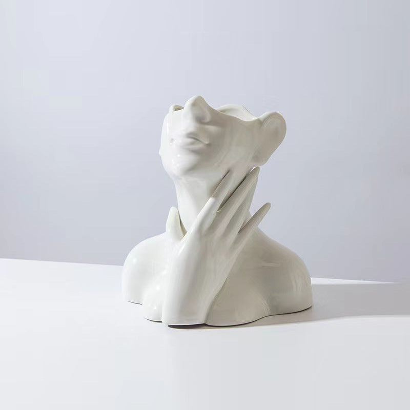 Modern Creative Face White Ceramic Vase Farmhouse Desk Decor Y05