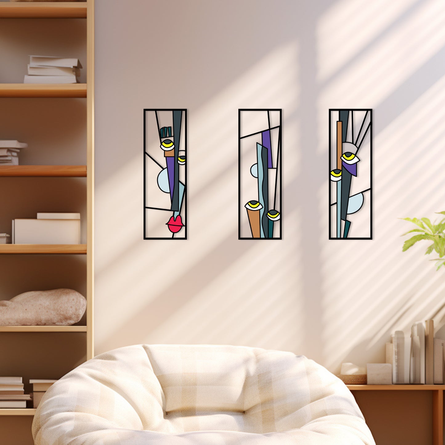 Décoration murale en métal peinte triptyque Décoration d'intérieur Cadeau de pendaison de crémaillère Y14
