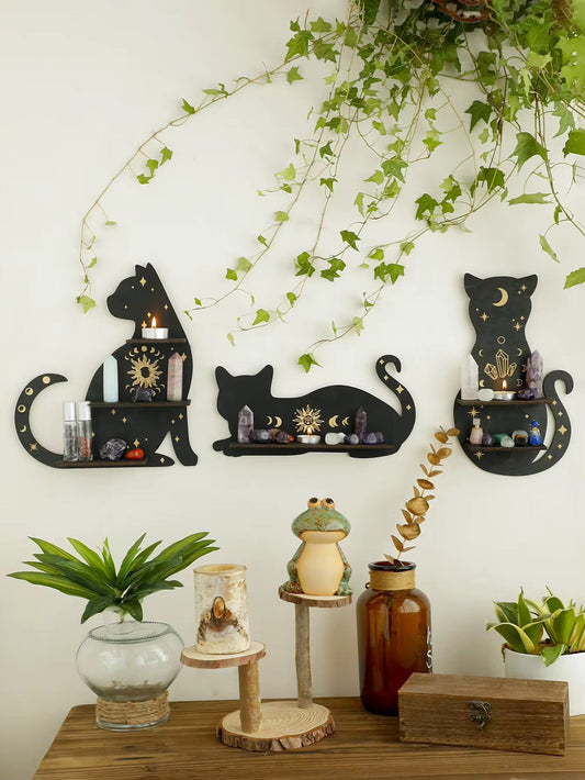 Black Cat Wooden Shelf YP25