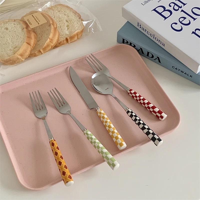 Retro Checkerboard Cutlery Set