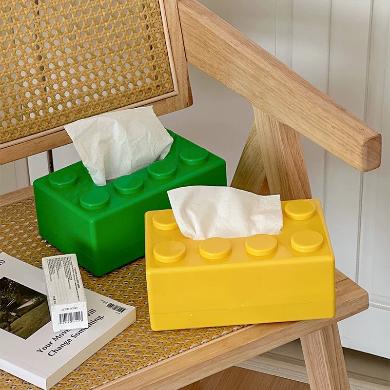 Caja de pañuelos con bloques de construcción creativos