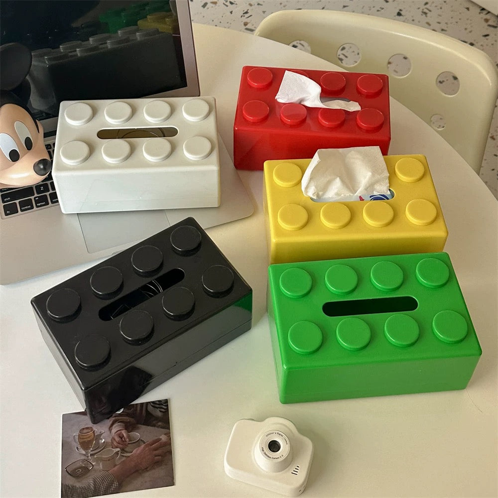 Caja de pañuelos con bloques de construcción creativos