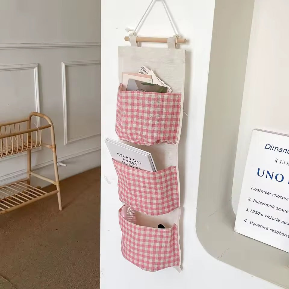 Pink Gingham Wall Organizer