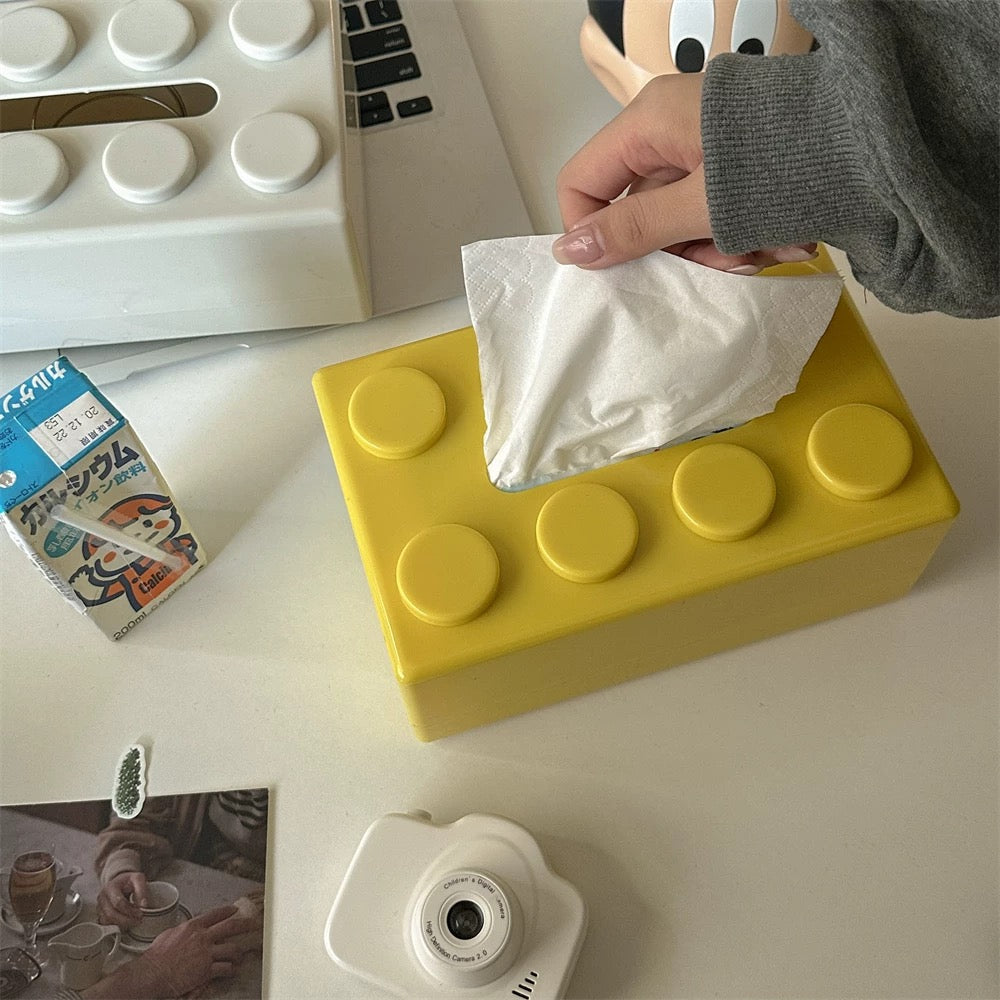 Caja de pañuelos con bloques de construcción creativos