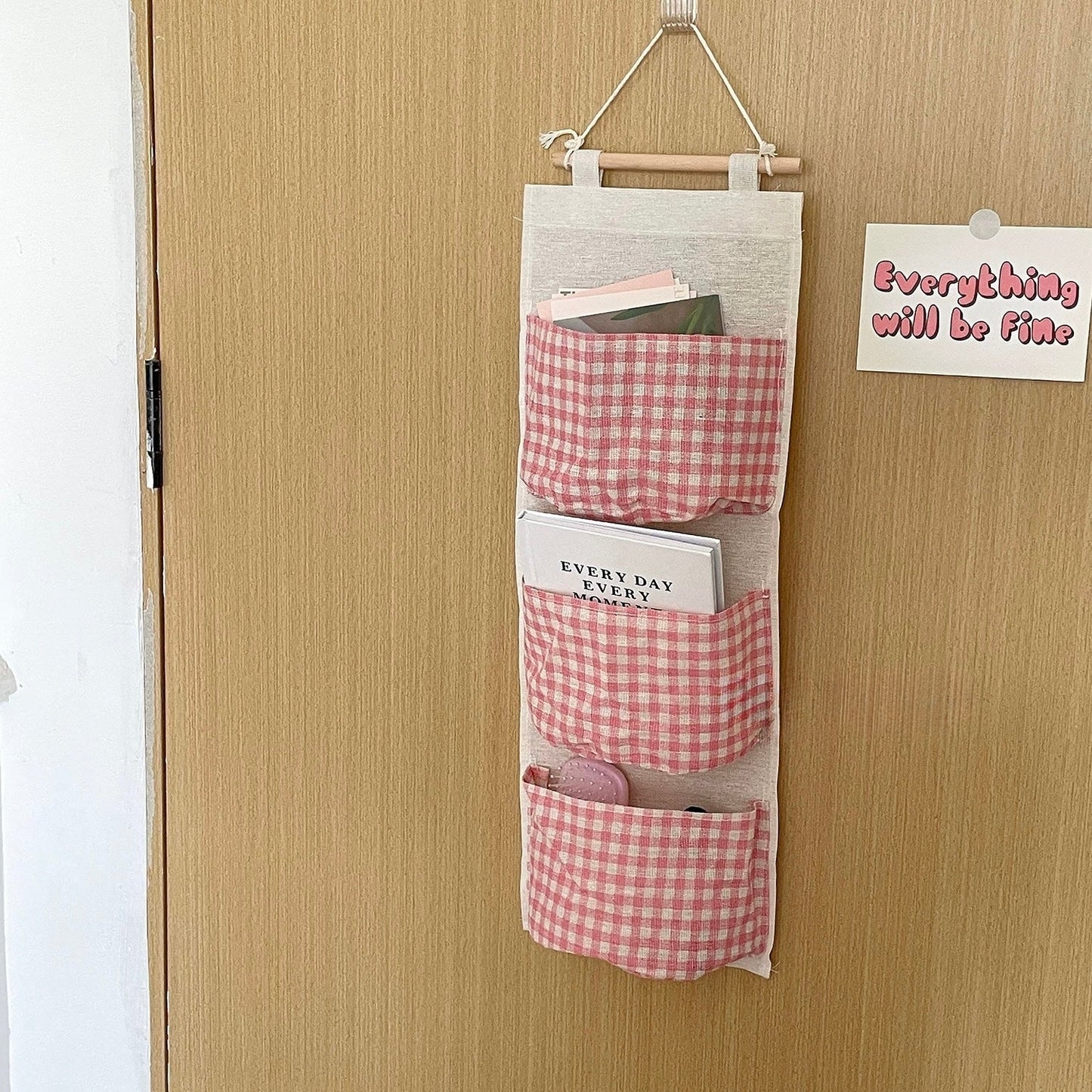 Pink Gingham Wall Organizer