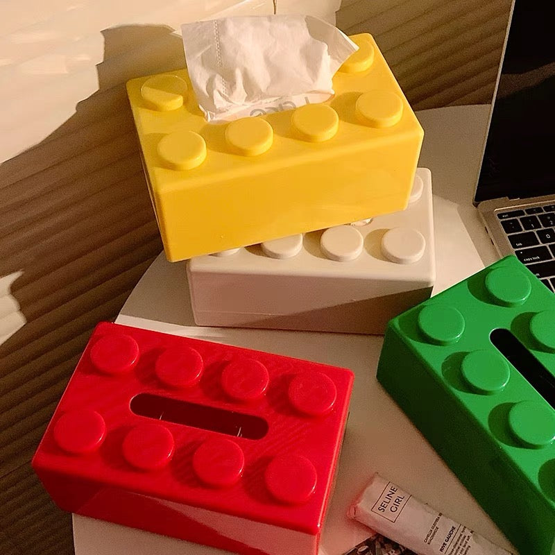 Caja de pañuelos con bloques de construcción creativos