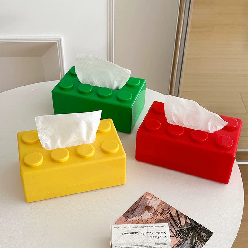 Caja de pañuelos con bloques de construcción creativos
