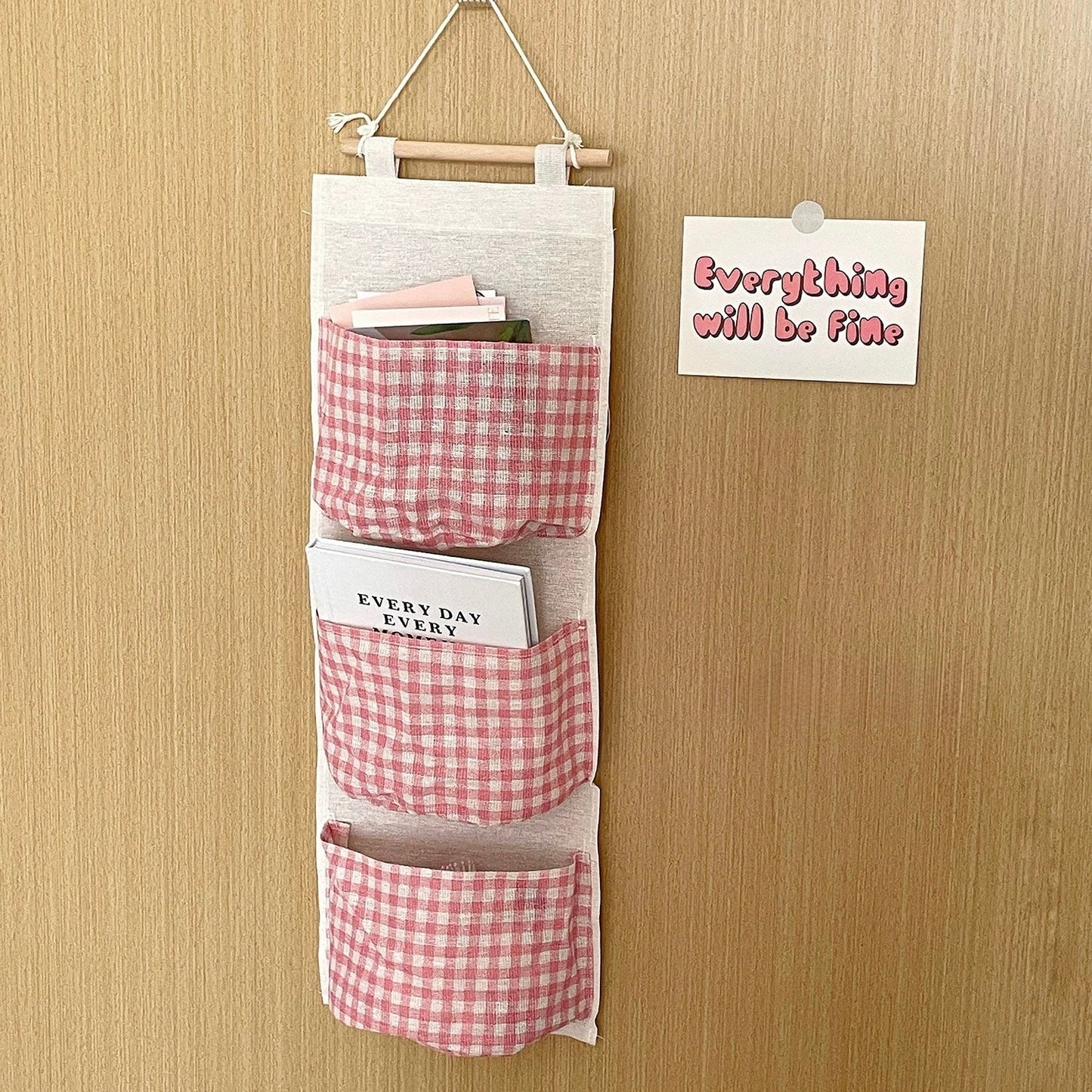 Pink Gingham Wall Organizer