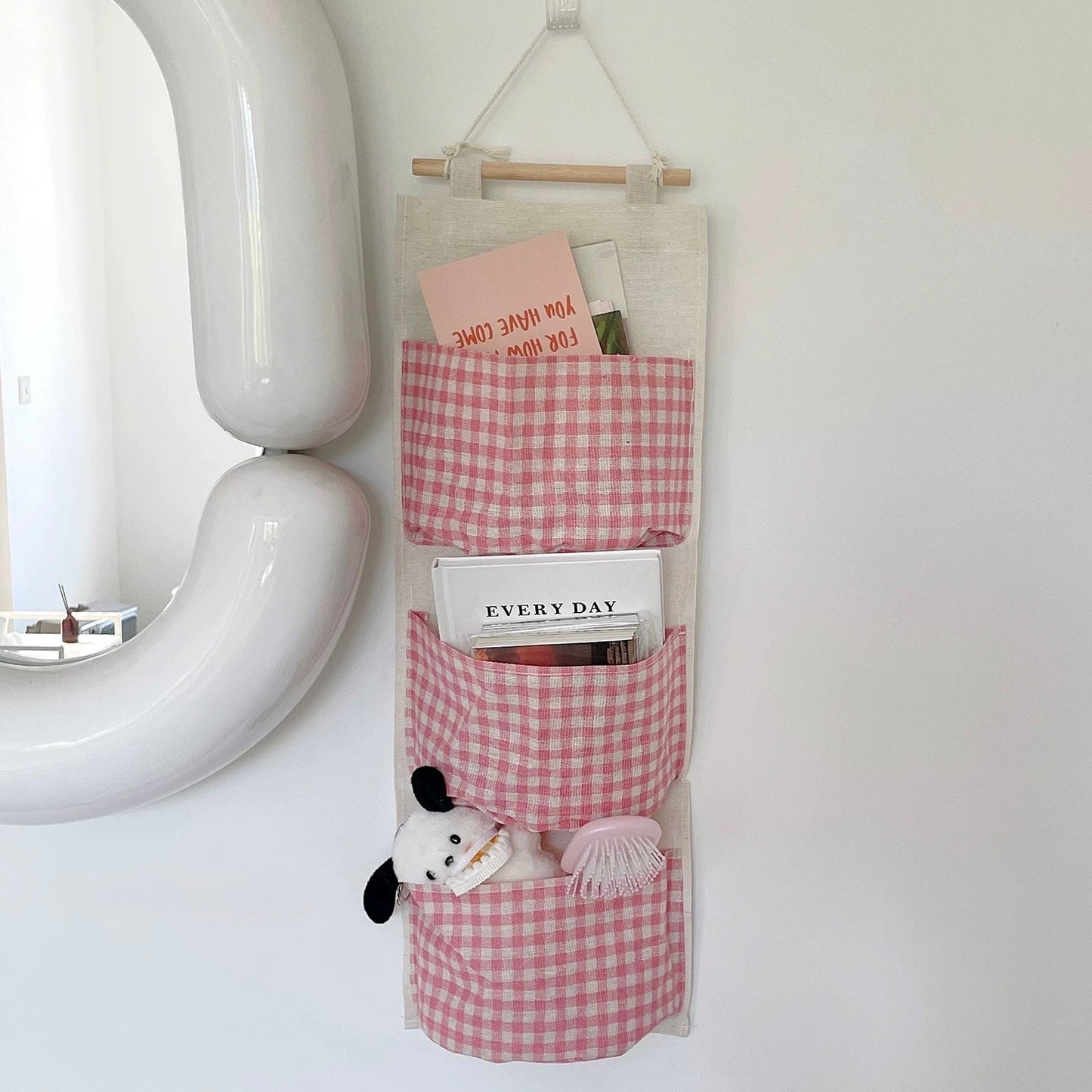 Pink Gingham Wall Organizer