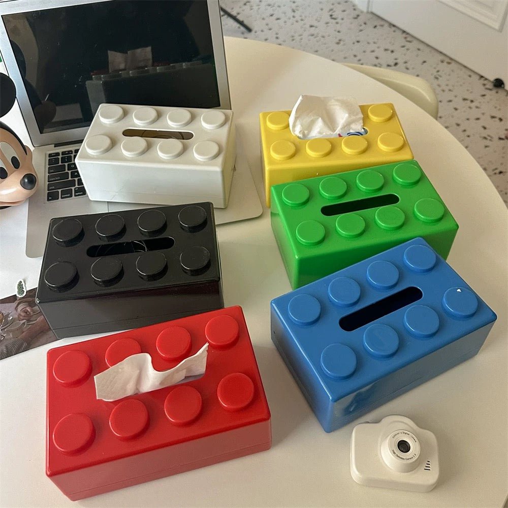 Caja de pañuelos con bloques de construcción creativos