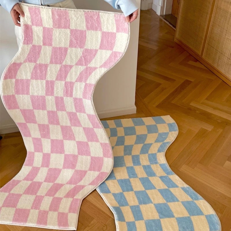 Curvy Edge Pastel Checker Rug