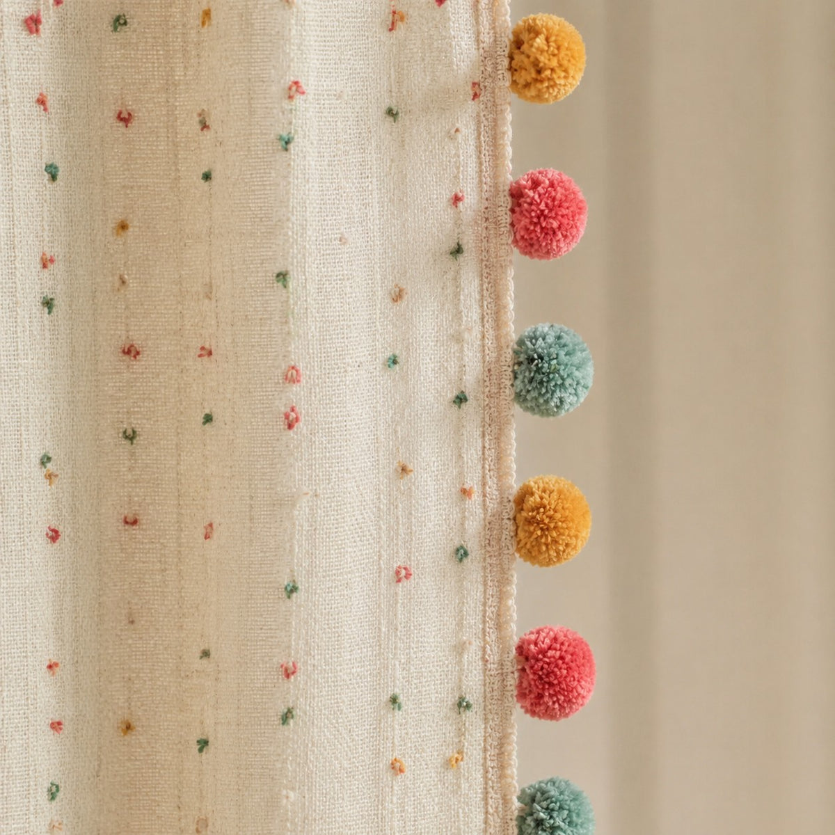 Rideaux bohèmes à pompons – Voilages en coton et lin
