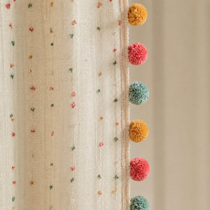 Rideaux bohèmes à pompons – Voilages en coton et lin