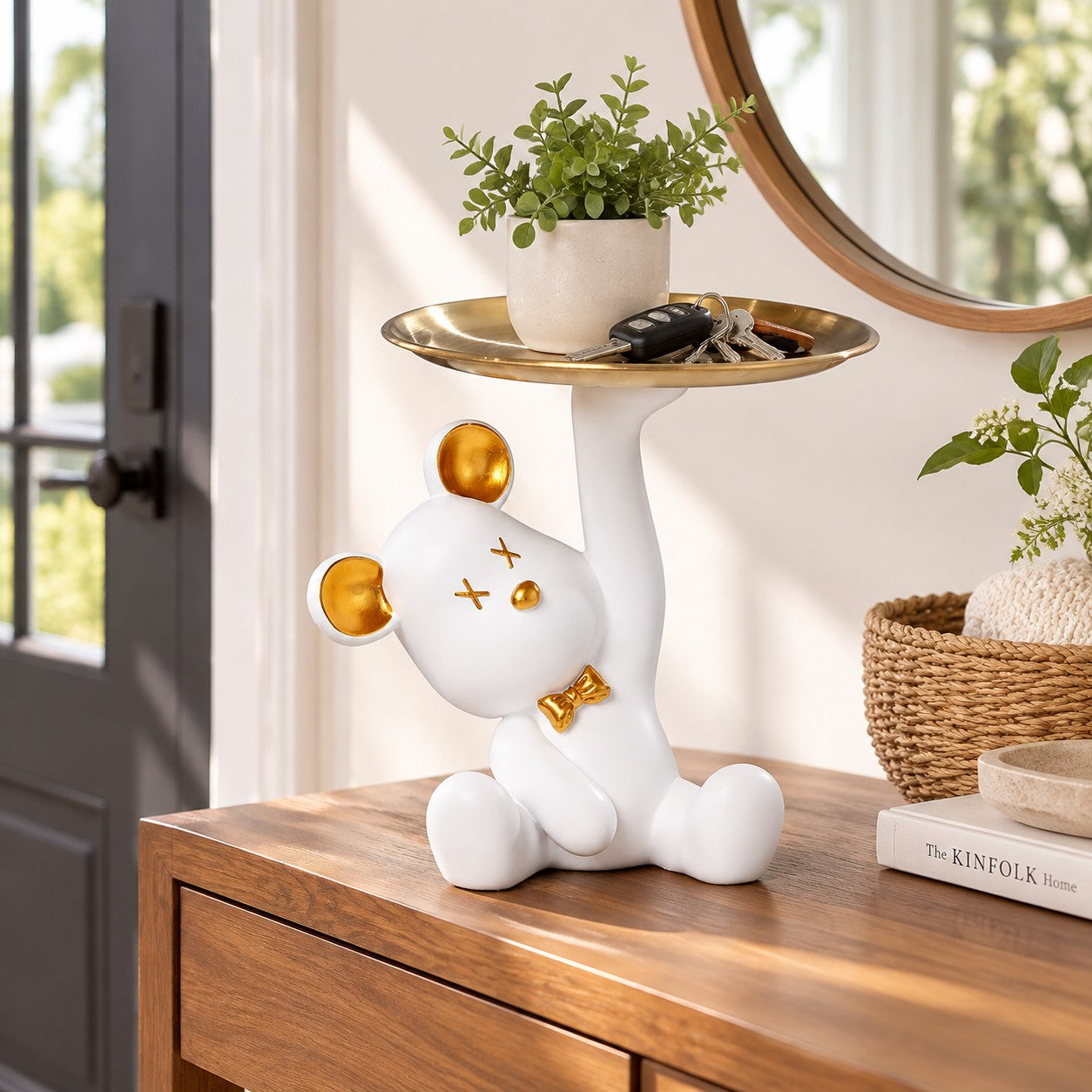 Decoración Nórdica de Resina de Oso para Mesa | Bandeja de Animales para Escritorio y Estantería