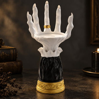 Portavelas de mano de bruja de Halloween | Decoración de candelabro gótico de resina