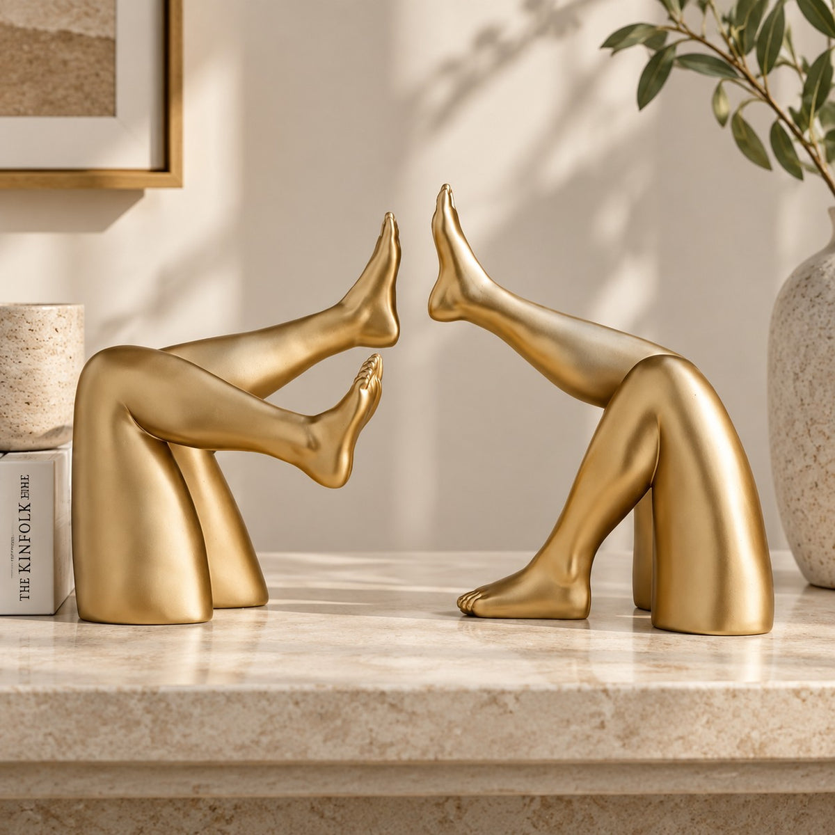 Abstract Resin Leg Sculpture Bookends | Gold Modern Desk Ornament