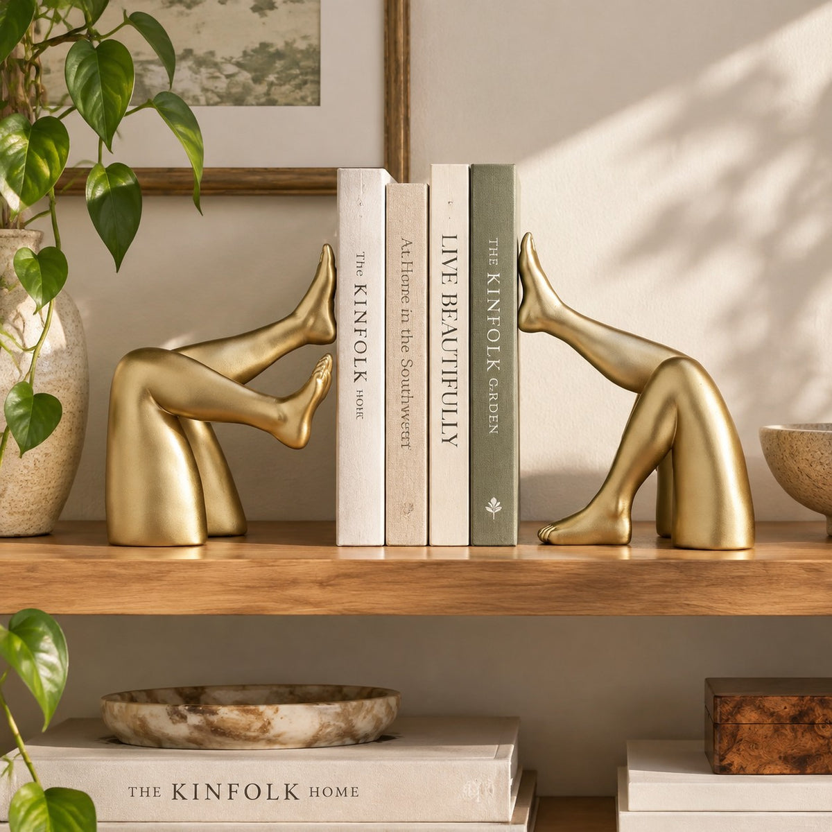 Abstract Resin Leg Sculpture Bookends | Gold Modern Desk Ornament