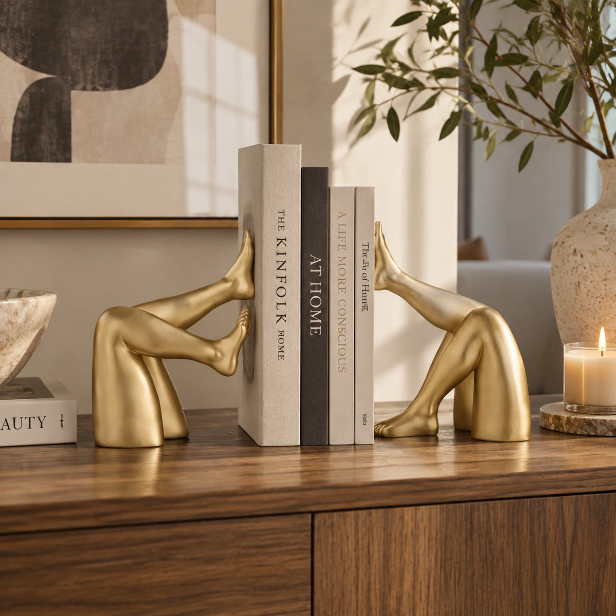 Abstract Resin Leg Sculpture Bookends | Gold Modern Desk Ornament