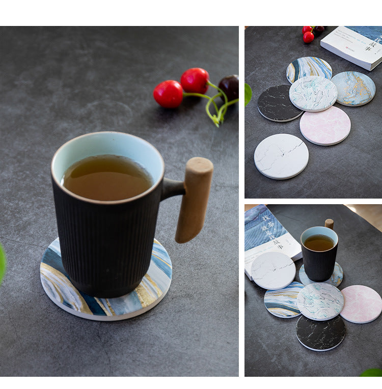 Dessous de verre absorbant en céramique à texture marbre avec base en liège personnalisable Y29