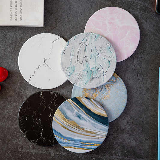 Marble Texture Ceramic Absorbent Coaster With Cork Base Customizable Y29