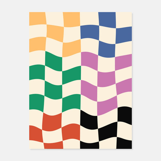 Wavy Checkerboard Print by Frieda Print Designs