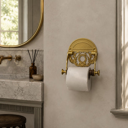 Antique Brass Toilet Paper Holder with Walnut Roller
