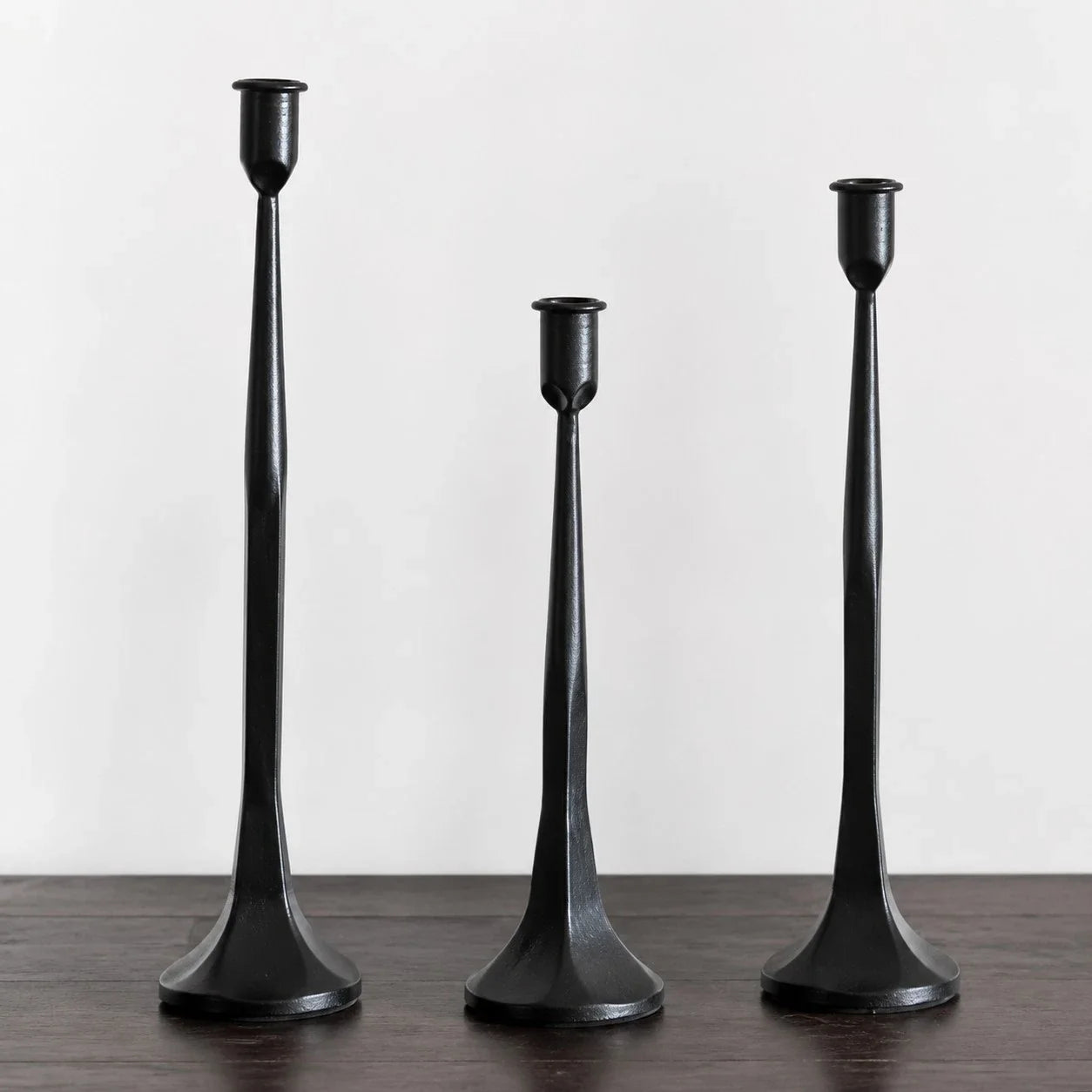 Wabi-Sabi Black Iron Taper Candle Holder Set