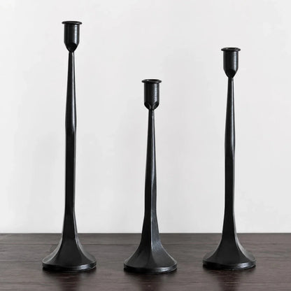 Wabi-Sabi Black Iron Taper Candle Holder Set