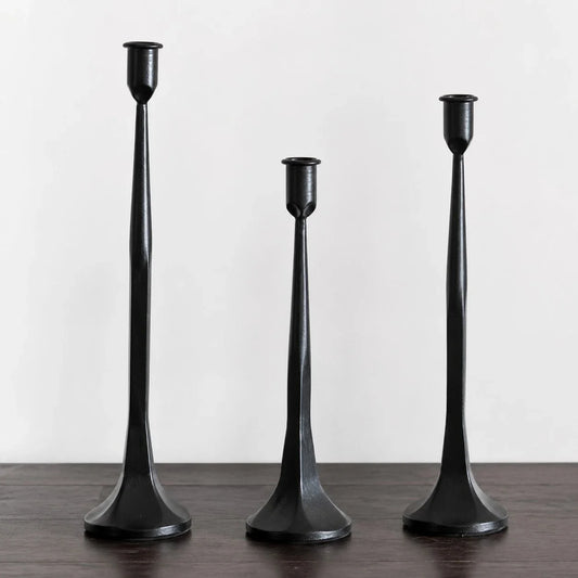 Wabi-Sabi Black Iron Taper Candle Holder Set