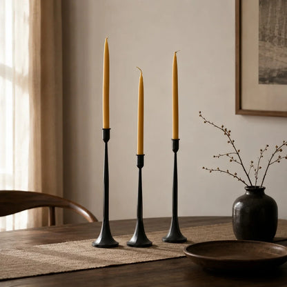 Wabi-Sabi Black Iron Taper Candle Holder Set