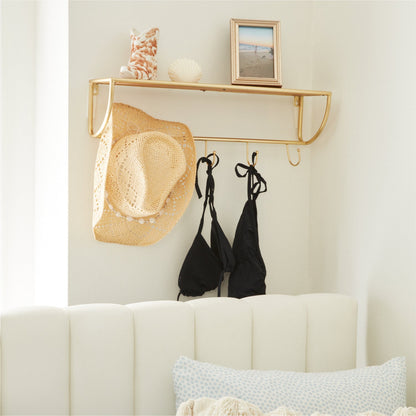 Wall Shelf with Brass Hooks