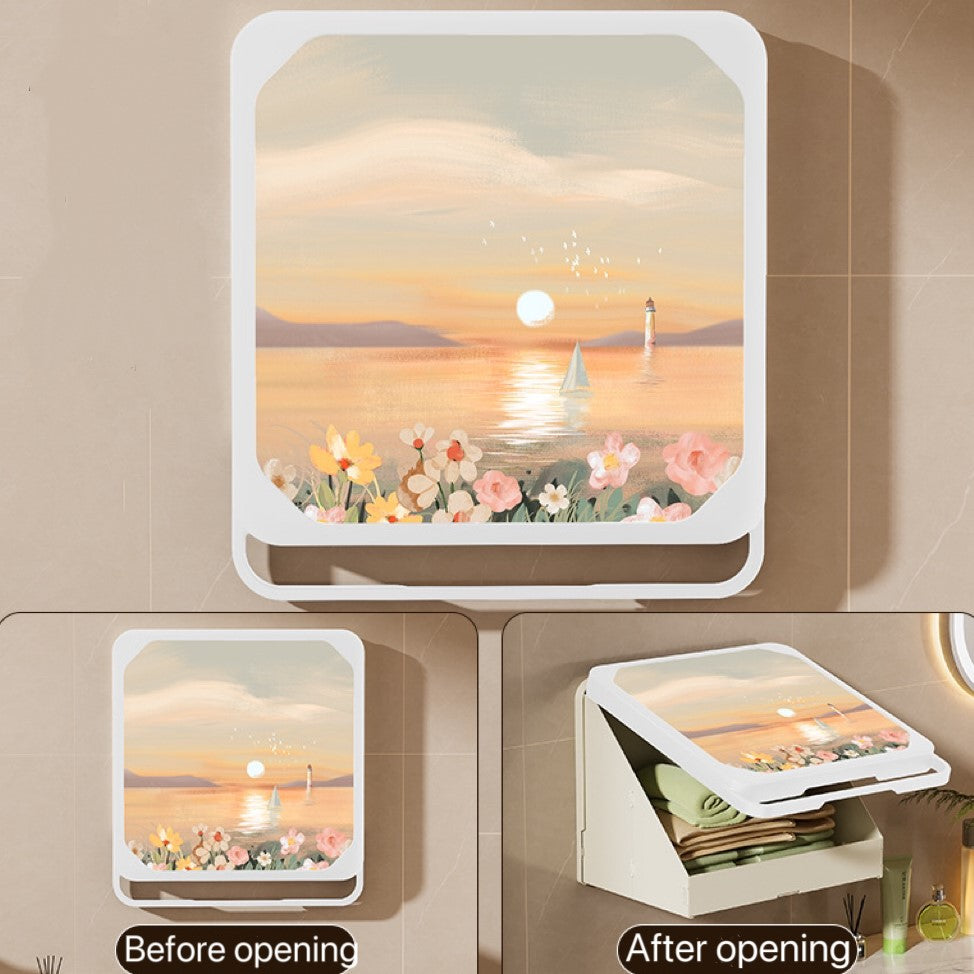 Bathroom Mural Storage Box - Decorative Wall Hanging Folding Shelf Y43