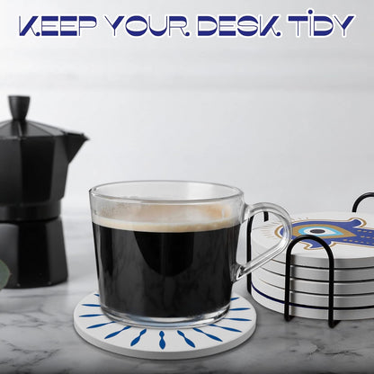 Dessous de verre absorbant en liège et céramique, motif œil maléfique, pour café, Y35