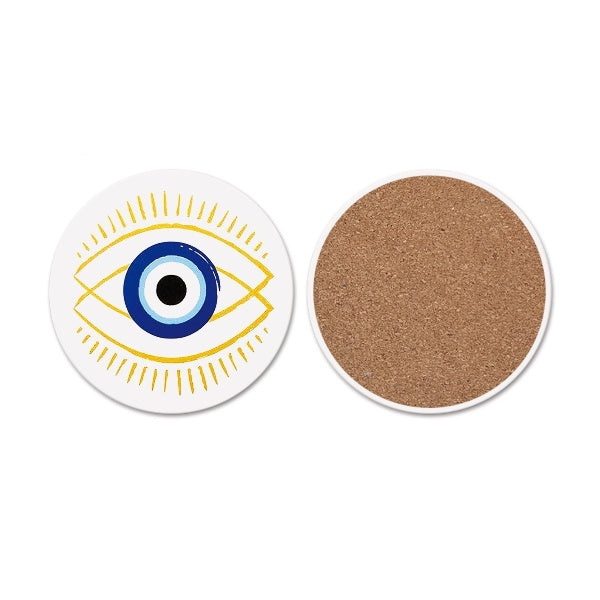 Dessous de verre absorbant en liège et céramique, motif œil maléfique, pour café, Y35